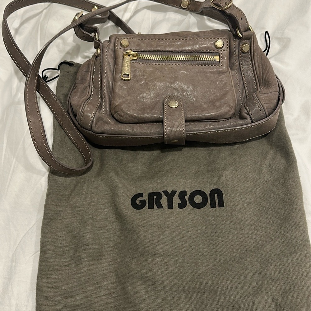 Vintage Gryson Grayish Leather Shoulder Bag with Rustic Charm